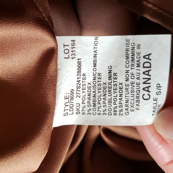 Le Chateau Women's SM cocktail dress brown with gold and black accents. - Picture 9 of 10